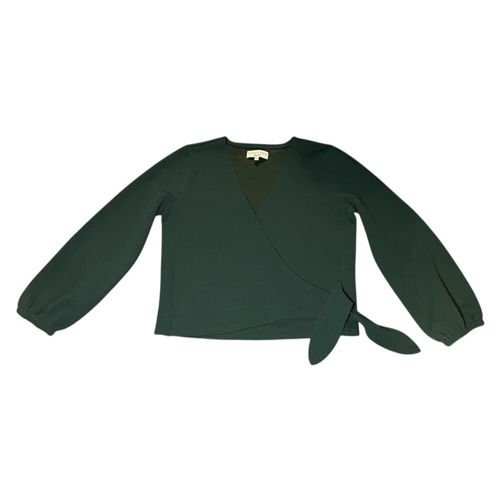 NWOT Madewell‎ Texture & Thread Crepe Wrap Crop Womens Small Long Sleeve Green